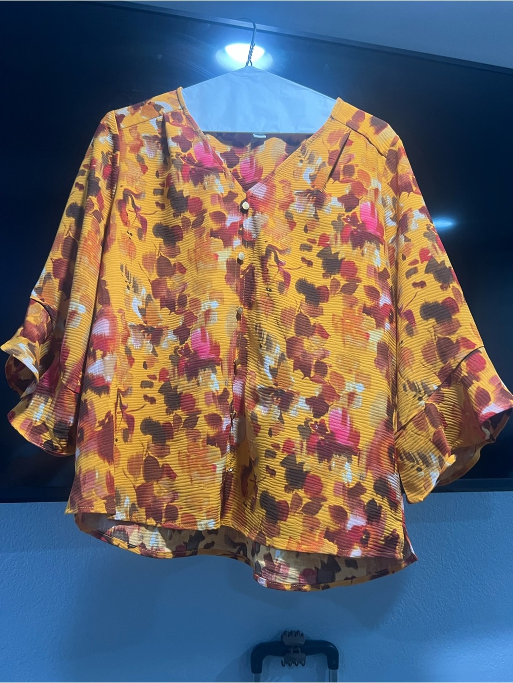 Cato Yellow Floral Print V-Neck Blouse